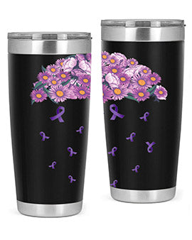 AlzheimerS Awareness Purple Umbrella 20oz tumbler showcasing a vibrant purple design with a drink-thru lid, perfect for hot and cold beverages.