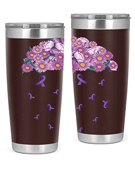 AlzheimerS Awareness Purple Umbrella 20oz tumbler showcasing a vibrant purple design with a drink-thru lid, perfect for hot and cold beverages.