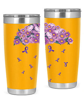 AlzheimerS Awareness Purple Umbrella 20oz tumbler showcasing a vibrant purple design with a drink-thru lid, perfect for hot and cold beverages.