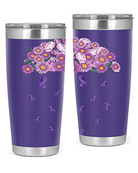 AlzheimerS Awareness Purple Umbrella 20oz tumbler showcasing a vibrant purple design with a drink-thru lid, perfect for hot and cold beverages.