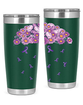 AlzheimerS Awareness Purple Umbrella 20oz tumbler showcasing a vibrant purple design with a drink-thru lid, perfect for hot and cold beverages.