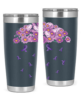 AlzheimerS Awareness Purple Umbrella 20oz tumbler showcasing a vibrant purple design with a drink-thru lid, perfect for hot and cold beverages.