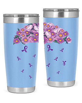 AlzheimerS Awareness Purple Umbrella 20oz tumbler showcasing a vibrant purple design with a drink-thru lid, perfect for hot and cold beverages.