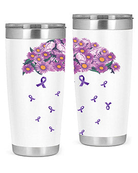 AlzheimerS Awareness Purple Umbrella 20oz tumbler showcasing a vibrant purple design with a drink-thru lid, perfect for hot and cold beverages.