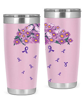 AlzheimerS Awareness Purple Umbrella 20oz tumbler showcasing a vibrant purple design with a drink-thru lid, perfect for hot and cold beverages.