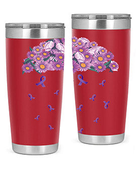 AlzheimerS Awareness Purple Umbrella 20oz tumbler showcasing a vibrant purple design with a drink-thru lid, perfect for hot and cold beverages.