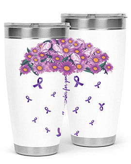 AlzheimerS Awareness Purple Umbrella 20oz tumbler showcasing a vibrant purple design with a drink-thru lid, perfect for hot and cold beverages.