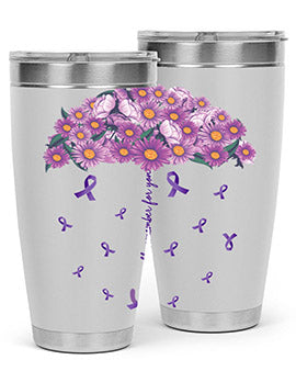 AlzheimerS Awareness Purple Umbrella 20oz tumbler showcasing a vibrant purple design with a drink-thru lid, perfect for hot and cold beverages.