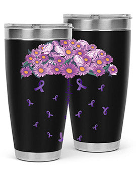 AlzheimerS Awareness Purple Umbrella 20oz tumbler showcasing a vibrant purple design with a drink-thru lid, perfect for hot and cold beverages.