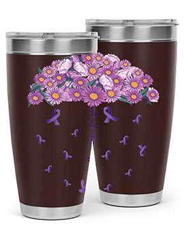 AlzheimerS Awareness Purple Umbrella 20oz tumbler showcasing a vibrant purple design with a drink-thru lid, perfect for hot and cold beverages.