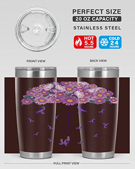 AlzheimerS Awareness Purple Umbrella 20oz tumbler showcasing a vibrant purple design with a drink-thru lid, perfect for hot and cold beverages.
