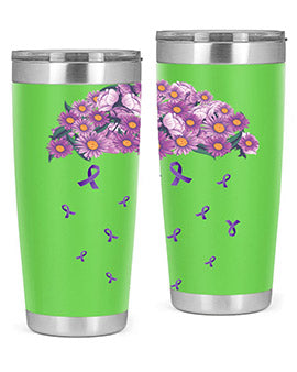 AlzheimerS Awareness Purple Umbrella 20oz tumbler showcasing a vibrant purple design with a drink-thru lid, perfect for hot and cold beverages.