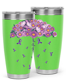 AlzheimerS Awareness Purple Umbrella 20oz tumbler showcasing a vibrant purple design with a drink-thru lid, perfect for hot and cold beverages.