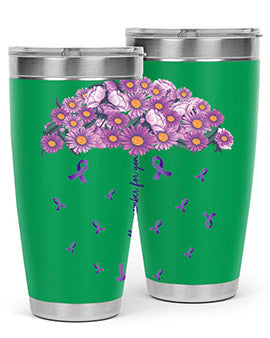 AlzheimerS Awareness Purple Umbrella 20oz tumbler showcasing a vibrant purple design with a drink-thru lid, perfect for hot and cold beverages.