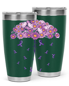 AlzheimerS Awareness Purple Umbrella 20oz tumbler showcasing a vibrant purple design with a drink-thru lid, perfect for hot and cold beverages.