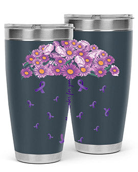 AlzheimerS Awareness Purple Umbrella 20oz tumbler showcasing a vibrant purple design with a drink-thru lid, perfect for hot and cold beverages.