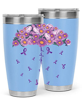 AlzheimerS Awareness Purple Umbrella 20oz tumbler showcasing a vibrant purple design with a drink-thru lid, perfect for hot and cold beverages.