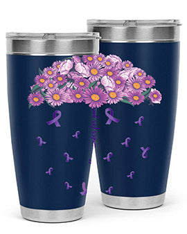 AlzheimerS Awareness Purple Umbrella 20oz tumbler showcasing a vibrant purple design with a drink-thru lid, perfect for hot and cold beverages.
