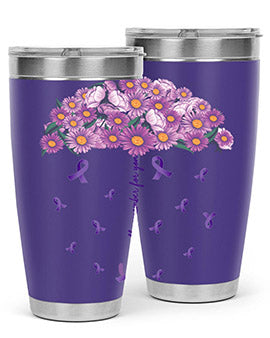 AlzheimerS Awareness Purple Umbrella 20oz tumbler showcasing a vibrant purple design with a drink-thru lid, perfect for hot and cold beverages.