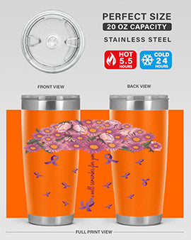 AlzheimerS Awareness Purple Umbrella 20oz tumbler showcasing a vibrant purple design with a drink-thru lid, perfect for hot and cold beverages.