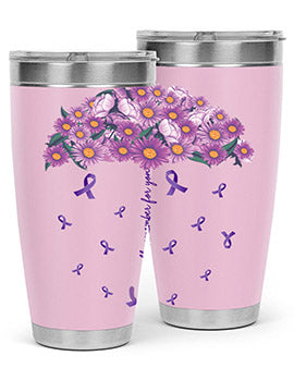 AlzheimerS Awareness Purple Umbrella 20oz tumbler showcasing a vibrant purple design with a drink-thru lid, perfect for hot and cold beverages.