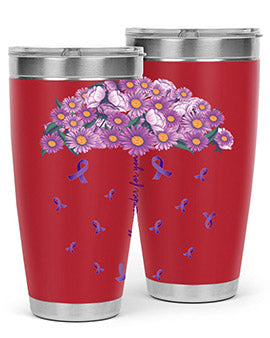 AlzheimerS Awareness Purple Umbrella 20oz tumbler showcasing a vibrant purple design with a drink-thru lid, perfect for hot and cold beverages.