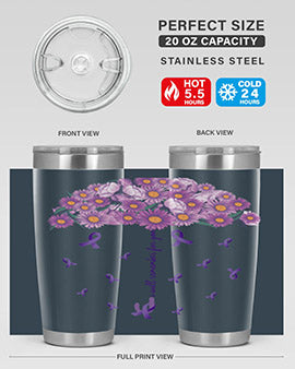 AlzheimerS Awareness Purple Umbrella 20oz tumbler showcasing a vibrant purple design with a drink-thru lid, perfect for hot and cold beverages.