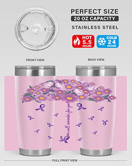 AlzheimerS Awareness Purple Umbrella 20oz tumbler showcasing a vibrant purple design with a drink-thru lid, perfect for hot and cold beverages.