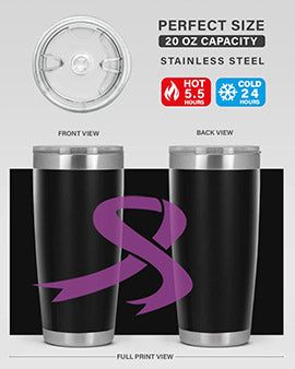 Alzheimer's Awareness Tumbler in stainless steel with a drink-thru lid, showcasing its double wall vacuum design.