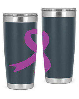 Alzheimer's Awareness Tumbler in stainless steel with a drink-thru lid, showcasing its double wall vacuum design.