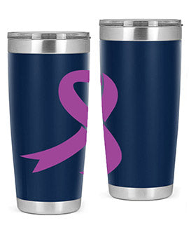 Alzheimer's Awareness Tumbler in stainless steel with a drink-thru lid, showcasing its double wall vacuum design.