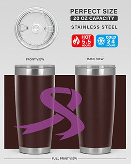 Alzheimer's Awareness Tumbler in stainless steel with a drink-thru lid, showcasing its double wall vacuum design.