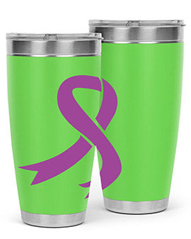 Alzheimer's Awareness Tumbler in stainless steel with a drink-thru lid, showcasing its double wall vacuum design.