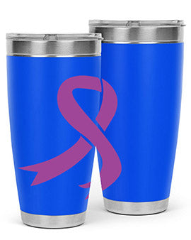 Alzheimer's Awareness Tumbler in stainless steel with a drink-thru lid, showcasing its double wall vacuum design.