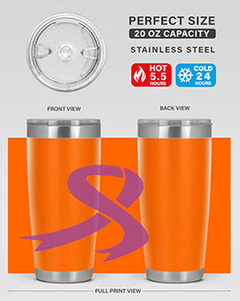 Alzheimer's Awareness Tumbler in stainless steel with a drink-thru lid, showcasing its double wall vacuum design.