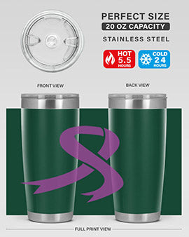 Alzheimer's Awareness Tumbler in stainless steel with a drink-thru lid, showcasing its double wall vacuum design.