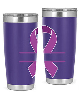 Alzheimer's Awareness Tumbler in 20oz and 30oz sizes, showcasing double wall vacuum stainless steel design with vibrant awareness print.
