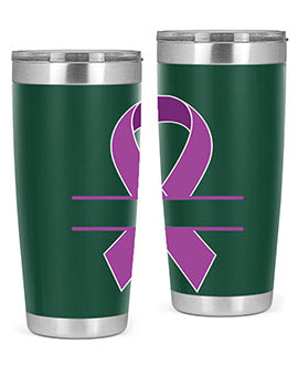 Alzheimer's Awareness Tumbler in 20oz and 30oz sizes, showcasing double wall vacuum stainless steel design with vibrant awareness print.
