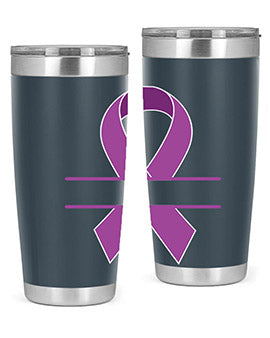 Alzheimer's Awareness Tumbler in 20oz and 30oz sizes, showcasing double wall vacuum stainless steel design with vibrant awareness print.