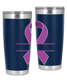 Alzheimer's Awareness Tumbler in 20oz and 30oz sizes, showcasing double wall vacuum stainless steel design with vibrant awareness print.