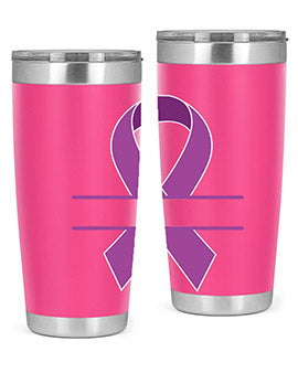 Alzheimer's Awareness Tumbler in 20oz and 30oz sizes, showcasing double wall vacuum stainless steel design with vibrant awareness print.