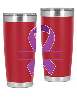 Alzheimer's Awareness Tumbler in 20oz and 30oz sizes, showcasing double wall vacuum stainless steel design with vibrant awareness print.