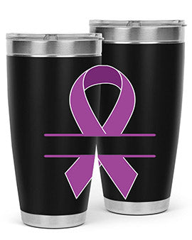 Alzheimer's Awareness Tumbler in 20oz and 30oz sizes, showcasing double wall vacuum stainless steel design with vibrant awareness print.