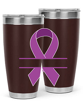 Alzheimer's Awareness Tumbler in 20oz and 30oz sizes, showcasing double wall vacuum stainless steel design with vibrant awareness print.