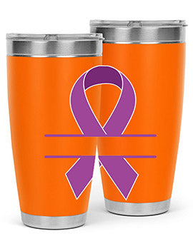 Alzheimer's Awareness Tumbler in 20oz and 30oz sizes, showcasing double wall vacuum stainless steel design with vibrant awareness print.