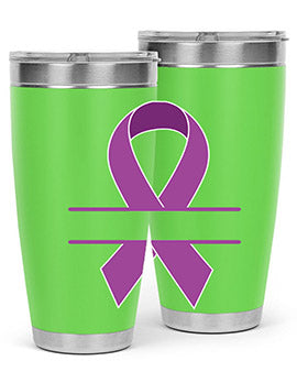 Alzheimer's Awareness Tumbler in 20oz and 30oz sizes, showcasing double wall vacuum stainless steel design with vibrant awareness print.