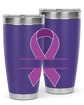 Alzheimer's Awareness Tumbler in 20oz and 30oz sizes, showcasing double wall vacuum stainless steel design with vibrant awareness print.