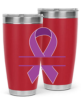 Alzheimer's Awareness Tumbler in 20oz and 30oz sizes, showcasing double wall vacuum stainless steel design with vibrant awareness print.