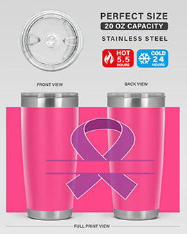 Alzheimer's Awareness Tumbler in 20oz and 30oz sizes, showcasing double wall vacuum stainless steel design with vibrant awareness print.