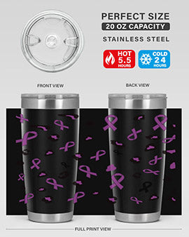 Alzheimer's Awareness Tumbler featuring a stylish design, available in 20oz and 30oz sizes, made from stainless steel with a drink-thru lid.